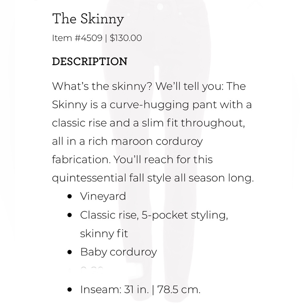 NEW! CABI Skinny Cords Vineyard Burgundy size 16 Brand New in Bag GORGEOUS! - Picture 7 of 14